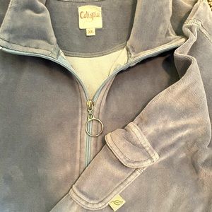 Vintage Calispia Women’s XL Velour Warm Up Jacket Lt Blue EUC